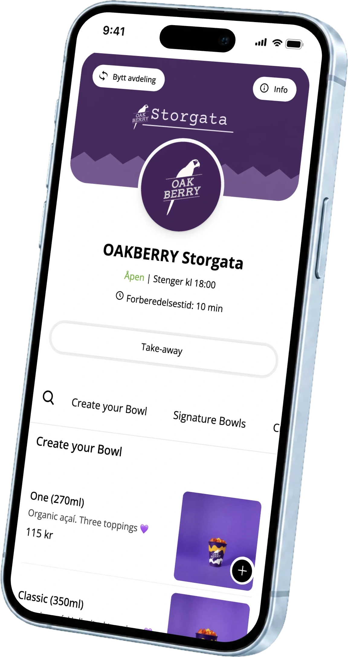 Nettbutikken til OAKBERRY Storgata med açaí-bowls