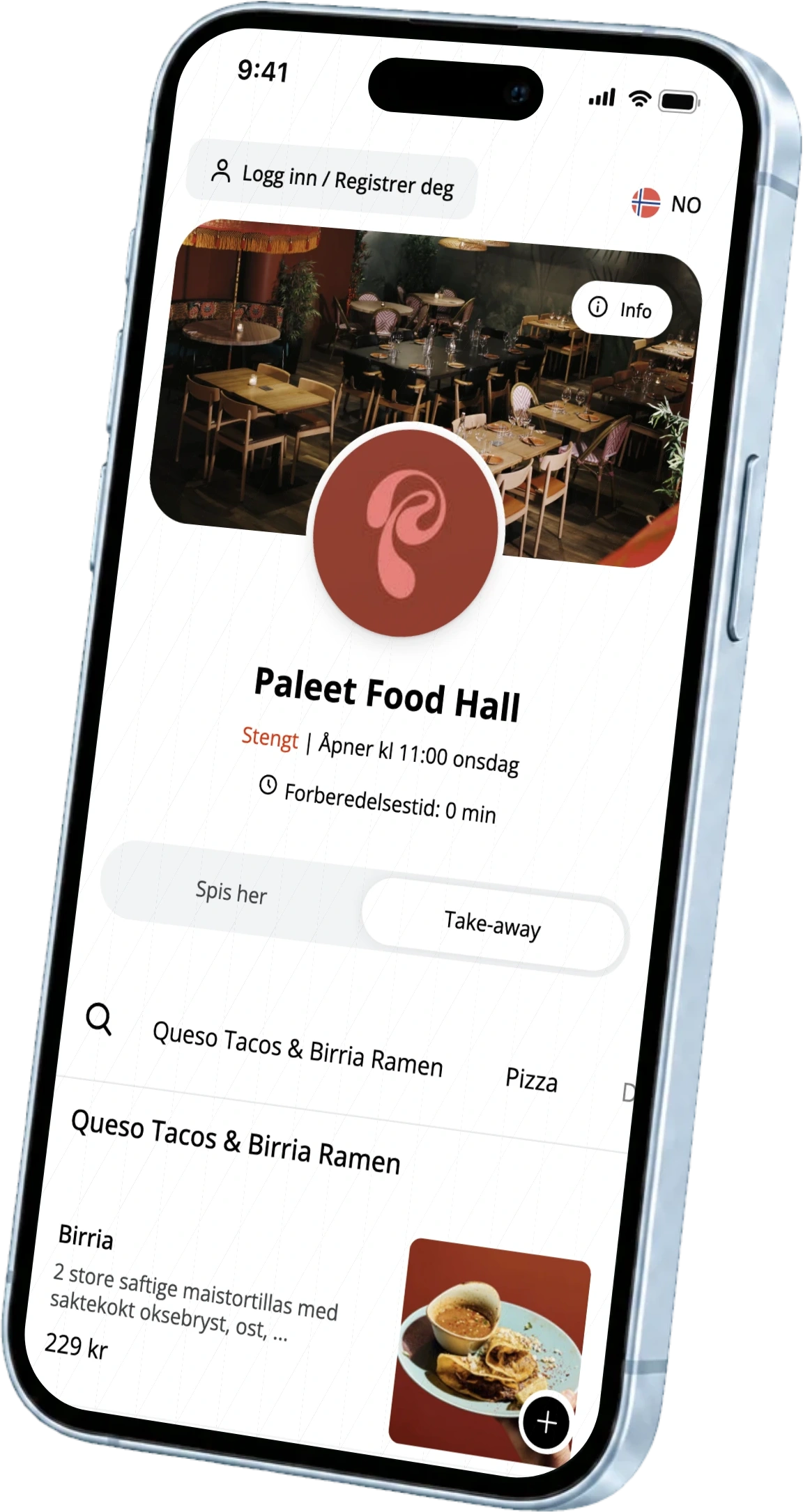 Webshoppen for Paleet Food Hall med stedets madkoncepter