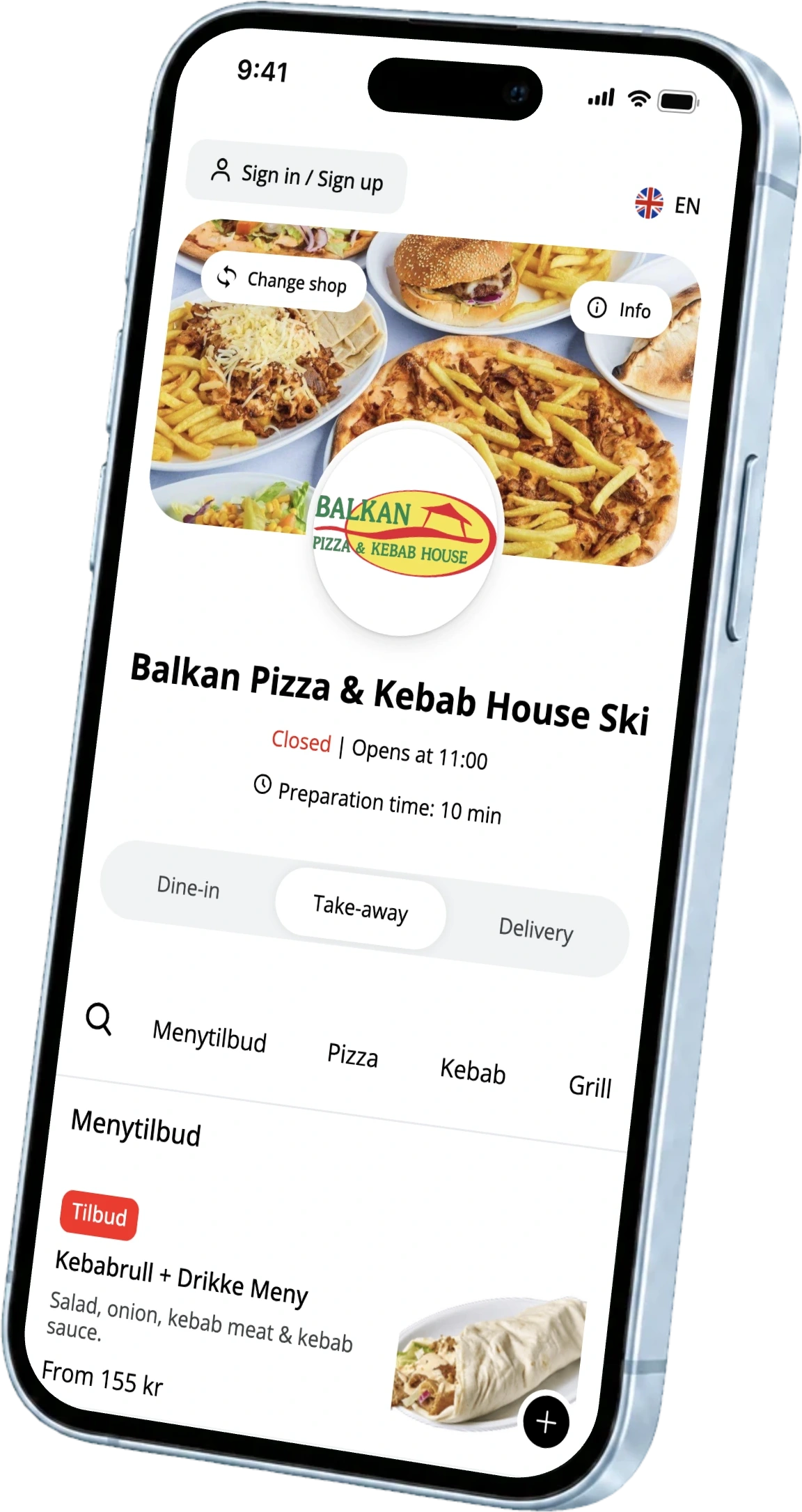 Balkan Pizza and Kebab House -ravintolan verkkokauppa Skissä
