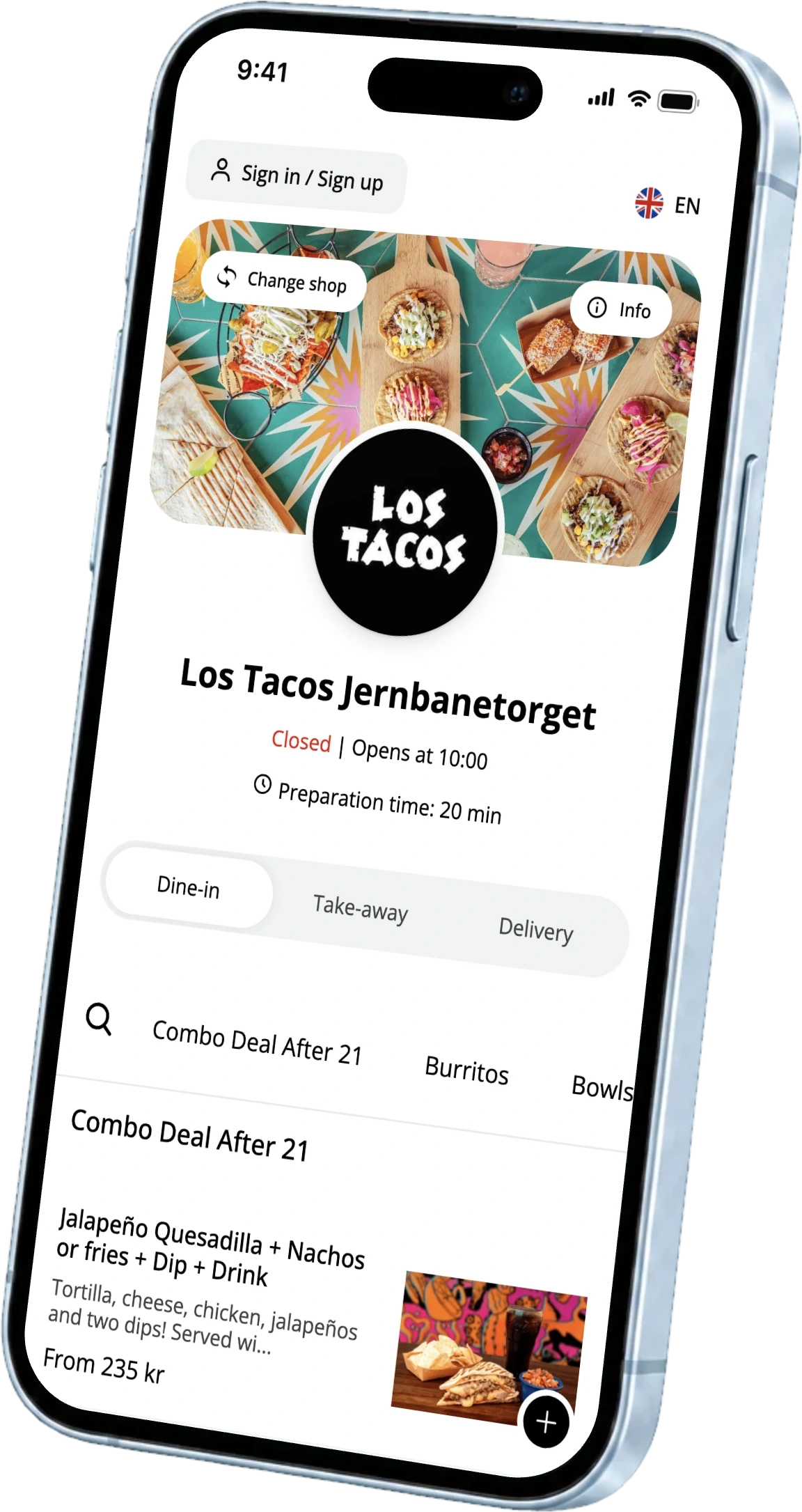 Webshoppen for Los Tacos Jernbanetorget