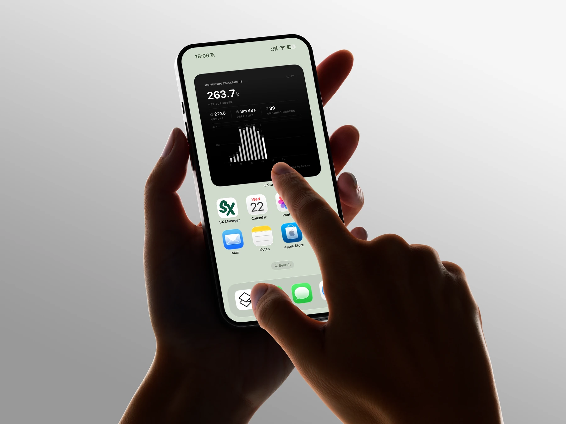 أداة مبيعات ninito على الشاشة الرئيسية لهاتف iPhone، تستخدمها SmoothieXchange